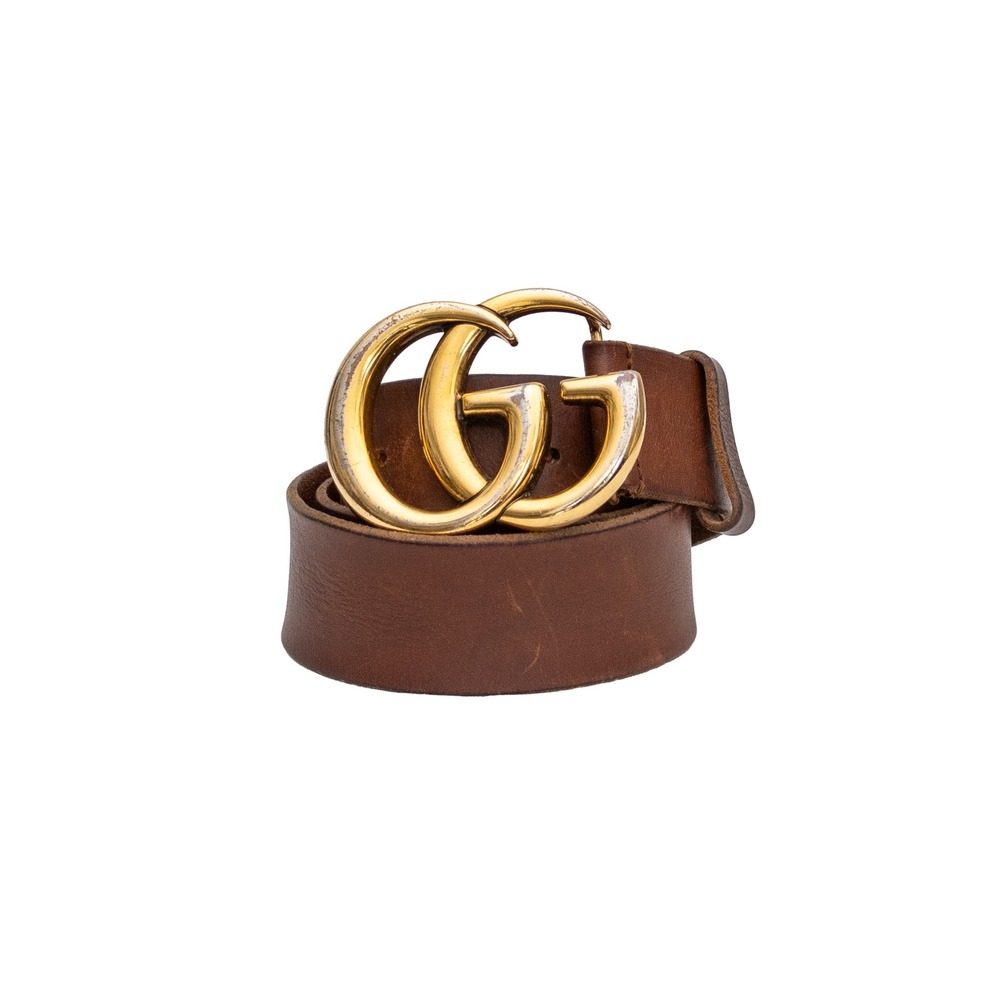Gucci Interlocking GG Buckle Brown Leather Belt Gold Tone Size 105/42 Italy